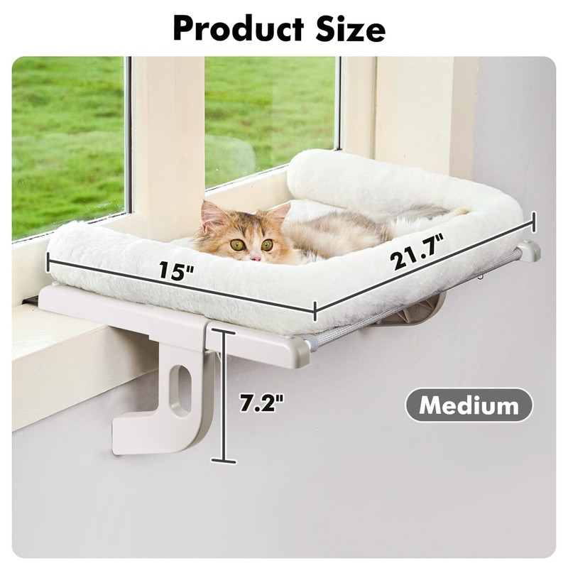 Zoratoo Cat Window Sill Perch with Large Bolster, Easy to