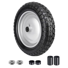 Sutmorly 4.80/4.00-8 Tire, 14.5" Flat Free Wheelbarrow Tire and Wheel, 5/8" 3/4" Bearings Solid Replacement Tires, 3" -7" Centered Hub, Universal Fit 3.50/3.00-8, 4.00-6 Trolley Dolly Go Kar, 1 Pack