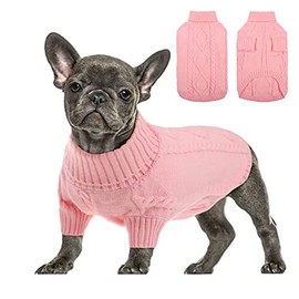 Queenmore Small Dog Pullover Sweater, Cold Weather Cable Knitwear, Classic Turtleneck Thick Warm Clothes for Chihuahua, Bulldog, Dachshund, Pug, Yorkie (Pink, X-Small)