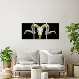 Derkymo Corsican Ram Skull and Horns Wall Decor Animal Skull Picture Prints Farmhouse Wall Decor (12x16x3pcs)