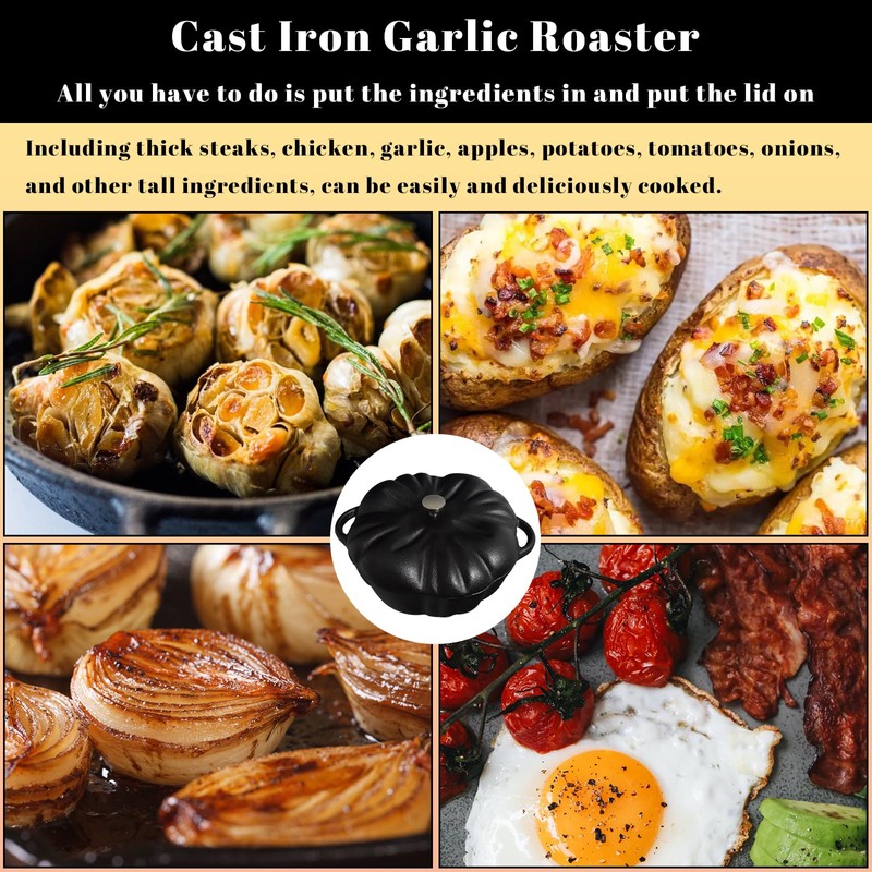 Garlic Roaster, Cast Iron Garlic Roaster for Oven Grill, Serve