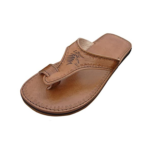 LaRocco Ledersandalen Zehenring Zehentrenner Zehenschlaufe Echtleder Sandalen 21.a.b. (48, Beige)