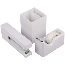 JAM PAPER Desk Trio Pack - Stapler, Tape Dispenser, Pen Holder - White - 3/Pack