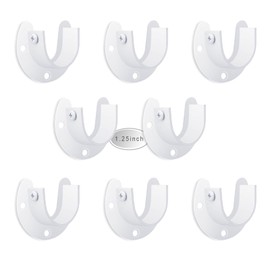 KOVOSCH 8 Pack Stainless Steel Closet Rod Brackets, 1-1/4 Inch Heavy Duty Closet Rod End Support, U-Shaped Closet Pole Holder Flange Rod Sockets with Adjustable Screws, White