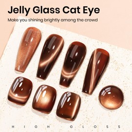MIZHSE Brown Jelly Glass Cat Eye Gel Nail Polish, 12mL Holographic Glitter Cateye Gel Nail Polish U V LED Sheer Color Magnetic Gel Nail Polish for Nail Salon Home DIY