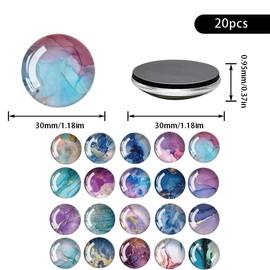 Pack of 20 Fridge Magnets with Marble Pattern, Decorative Fridge Magnets, Crystal Glass Fridge Magnets, Decorative Glass Cabochons, Colourful 3D Magnets for Fridge, Suitable for Whiteboard