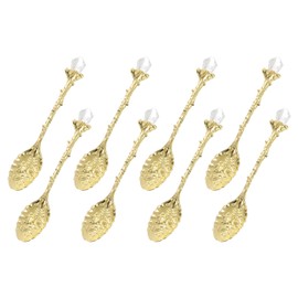 sourcing map 8 Pcs Retro Spoons, 4.3 Inch Crystal Alloy Coffee Spoons,Vintage Carved Tea Spoon Leaf Flower Pattern Dessert Spoon Ice Cream Spoons for Stirring Mixing Gold