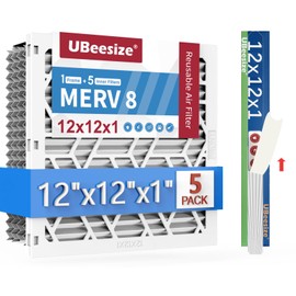 UBeesize 12x12x1 Air Filter(5-Pack),Upgrade AC/HVAC/Furnace Filter,MERV 8,MPR 700,Easy to Close/Open,1xReusable ABS Frame+5xReplaceable Filter(Actual Size: 11.54x11.54x0.87 Inch)