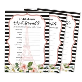 Inkdotpot 50-Pack Wedding Word Scramble Bridal Shower Game Cards Floral Eiffel Tower Party Wedding Supplies