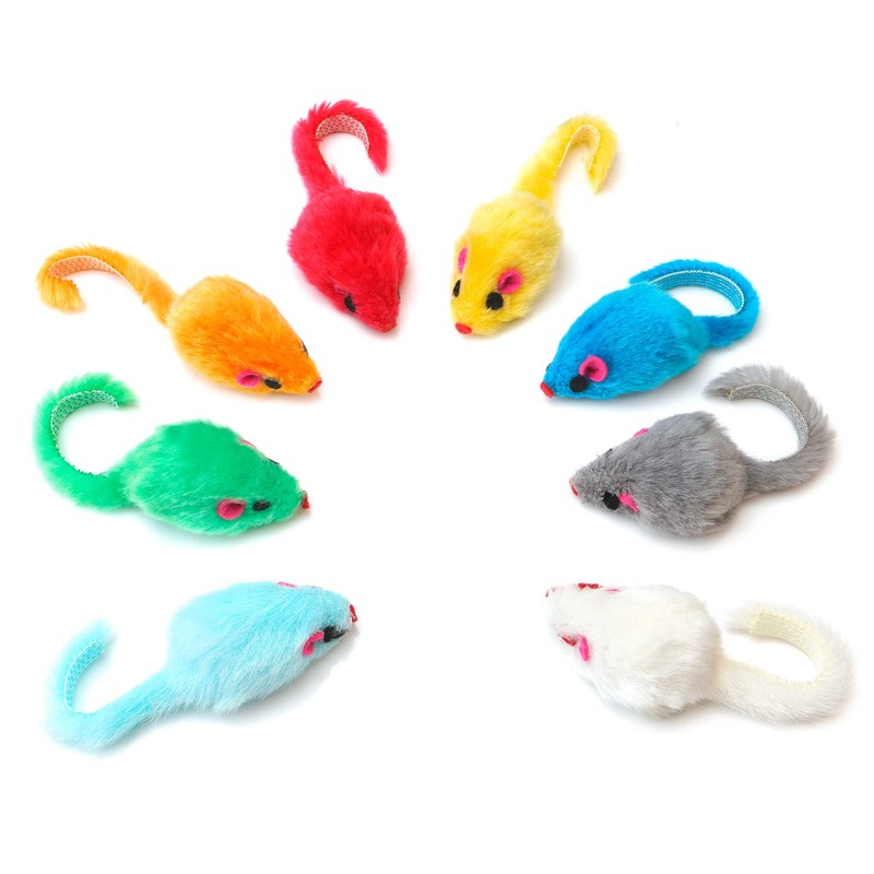 CHIWAVA 36PCS 4.1'' Furry Cat Toy Mice Rattle Small Mouse