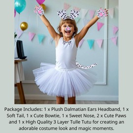 Kirei Sui Dachshund Dalmatian Ears Headband Bow Tie Tutu Tail Paws Set Costume for Kids (Dalmatian)