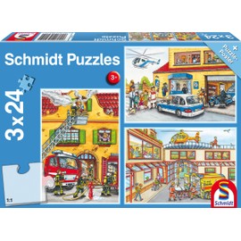 Schmidt Spiele 56215 Puzzle 3 x 24 Pieces Light Blue Fire Brigade and Police