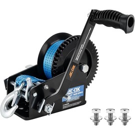AC-DK 3500lbs Heavy Duty Boat Trailer Winch with 32FT Strap，2-Way Ratchet 4:1/8:1 Gear Trailer Winch，Portable Hand Crank Winch for Boat, Truck, Trailer, RV, ATV, Jet Ski