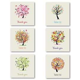 Thank You Cards Multipack of 24. Each Greeting Cards Pack includes 6 Tree designs. 115 x 115mm. Blank Inside. Envelopes included. Made in UK.