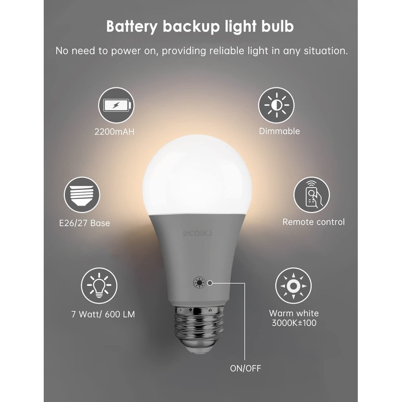 Rechargeable Light Bulbs LED Battery Backup Light Bulb with Remote