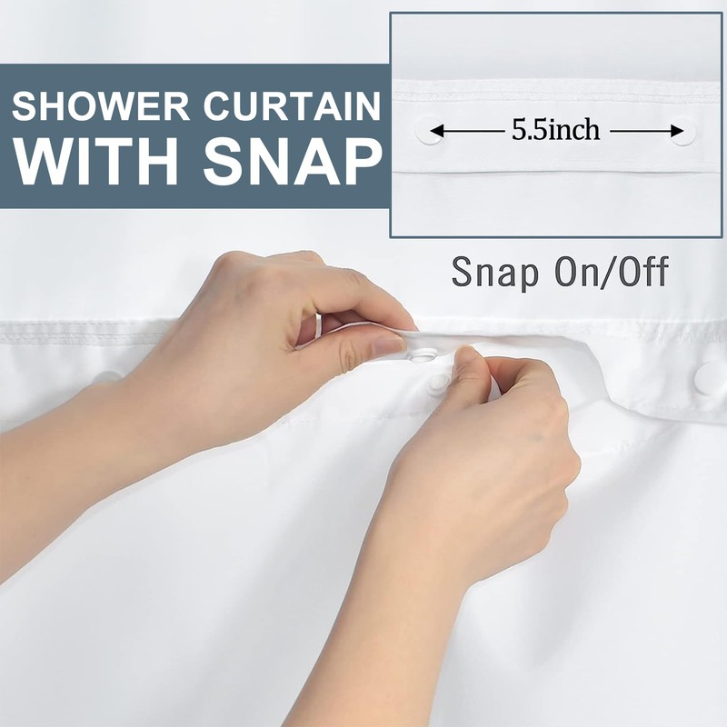TYLCLTX No Hook Shower Curtain with Snap in Liner Grey