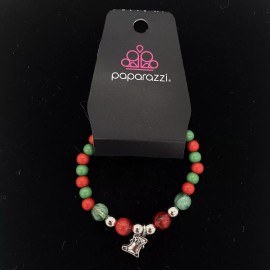 Paparazzi Fashion Jewelry Christmas Stocking Red & Green Stretch Bracelet