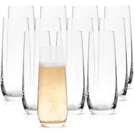 HAKEEMI Set of 12 Stemless Champagne Flutes - 8 oz Cocktail, Mimosa, Prosecco Wine Glasses Set, Dishwasher Safe