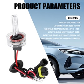 Slykew 2 PCS Car Lighting Xenon Bulbs Replacemens, Super Bright Waterproof Vehicle Light, Universal Durable Automotive Exterior Light Accessories for Truck SUV Car (White Light #H11)