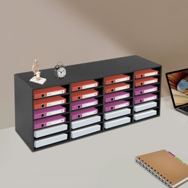 LOYALHEARTDY Literature Organizer,24 Compartments Paper Storage Cabinet Mail Organizer,Student Mailbox,Desktop File Sorter Mail Center Mailbox School Classroom Keepers for Home&Office,Black