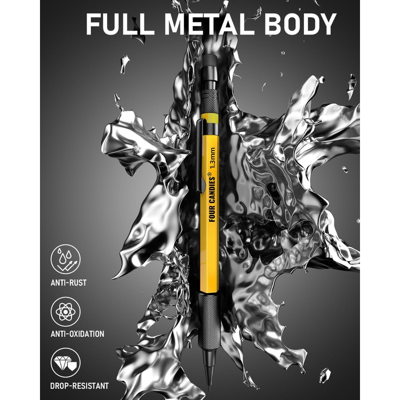 Four Candies 3PCS 1.3mm Mechanical Pencil Set with Case, Metal
