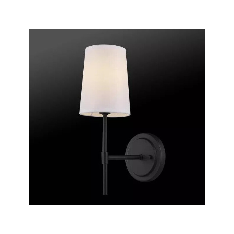 Globe Electric 51859 Clarissa Wall Sconce, Matte Black, White Fabric