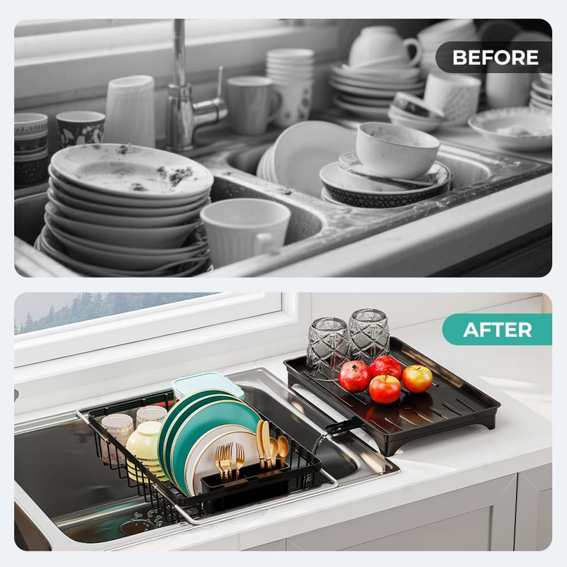 HANLE Small Dish Drying Rack in Sink, Expandable Stainless Steel