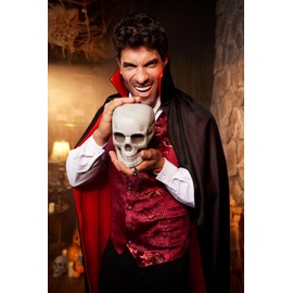 Mainfini Vampire Cape Mens Mardi Gras Costume Cosplay Medieval Cloak Stand Collar Party Dress Masquerade 160CM/63inch Red