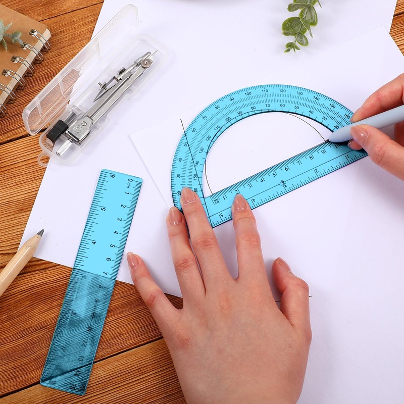 Zonon 3 Pcs Plastic Ruler 6 Inch Protractor Drawing Compass