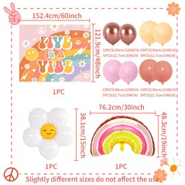 78 PCS Five is Vibe Party Decoration Backdrop Birthday Decoration Balloons Daisy Groovy Hippie Boho Party Favors