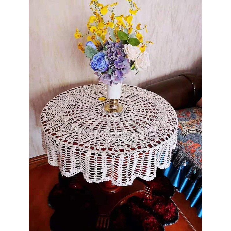 USTIDE Handmade Crochet Tablecloth 100% Cotton Soft Table Cloth Romantic