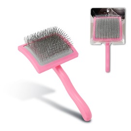 JOYPAWS Pet Slicker Brush for Long & Short Hair - Detangling Tool for Dogs & Cats - 135° Angled Stainless Steel Pins, Curved Handle - Gentle Grooming for Small/Medium/Large Breeds (Pink)