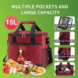 Iknoe Large Cooler Bag Collapsible 24 Can Insulated Bags Leakproof Lunch Cooler Tote with Multi-Pockets for Adult Insulated Lunch Box for Beach, Picnic, Work…
