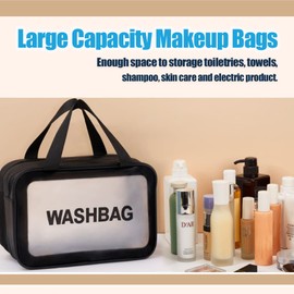 Travel Toiletry Bag,Large Clear Makeup Bag,Cosmetics Bag,Transparent Skin Care Bag for Toiletries,Waterproof & Draining Make up Bags,PVC Toiletry Organizer Thickened Wash Bag for Women Men (Black)