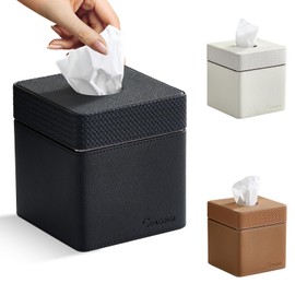 Cloudever Tissue Box Holder Cover, Modern PU Leather Square Decorative Tissue Holder Organizer-Woven New Black