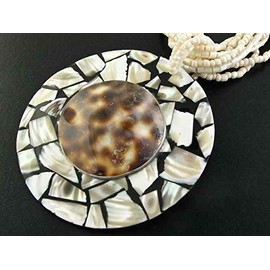 2 3/8" Necklace Cowry and Mosaic Pearl Shell Beads Unique Chic Crystal Rhinestone Elegant Jewelry Necklace for Women