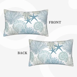 Nautical Coastal Throw Pillow Covers 12x20 Set of 2, Beach Themed Ocean Seashell Coral Starfish Couch Lumbar Pillow Cover Outdoor Sofa Cushion Cover for Bedroom Living Room