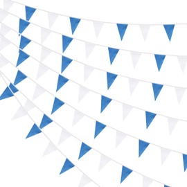 100 Feet Blue & White Pennant Banner Flags String Hanging Blue & White DIY Triangle Bunting Flags,Party Decorations for Grand Opening,Party Events Celebration,Kids Birthday,60 Pcs
