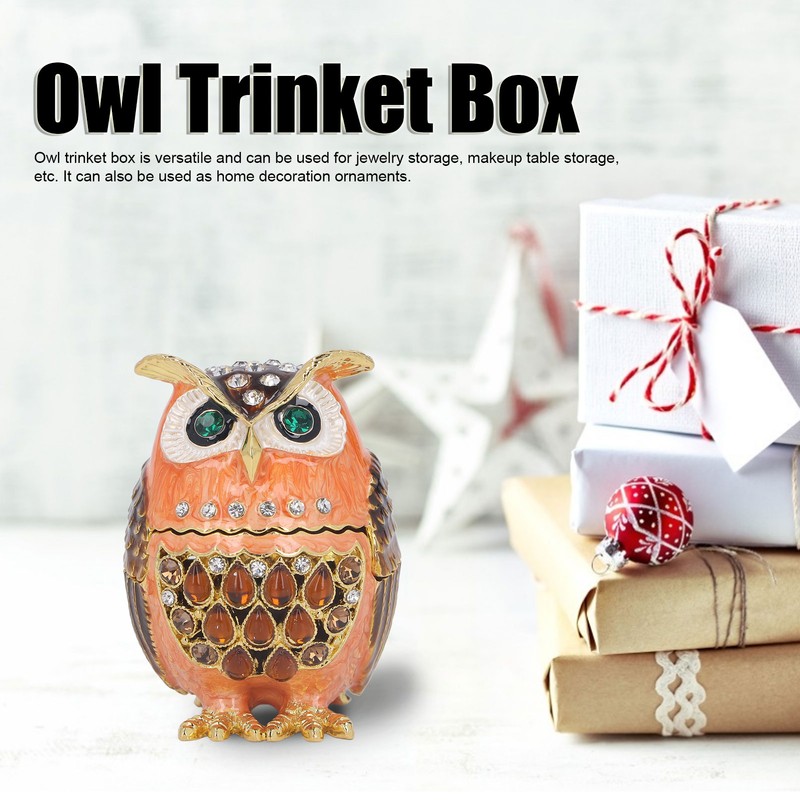 Owl Trinket Box Cute Appearance Brown Metal Jewelry Box for