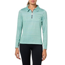 Stella Parker Women's Long Sleeve Quarter Zip Tennis-Golf Polo Top-UPF+, Quick Dry, Moisture Wicking, Teal Multi