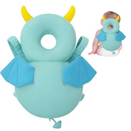1 Baby Head Protector Backpack, Monster Design Head Protection for Baby 4-24 Months, Soft Fabric Safety Pad for Toddler Walking, Learning, Crawling, Indoor and Outdoor Play, Blue, 30x19cm