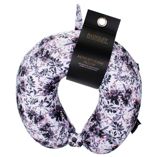 Badgley Mischka Memory Foam Travel Neck Pillow Pillow (Grey Floral)