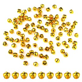 Pack of 100 bells for crafts, 1 cm Christmas bells, small DIY metal bells, decorative metal bells for holidays, parties, home parties, gift boxes decorations (gold)