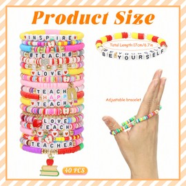 40 Pcs Teacher Bracelets Stretch Stackable Elastic Layering Friendship Bracelet, Boho Summer Beach Jewelry Back to School Teacher Appreciation Gifts