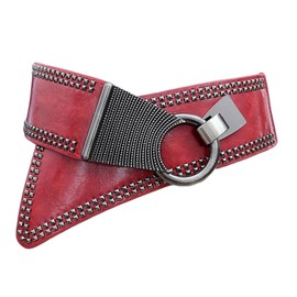 Oyccen Women's Elastic Rivet Belt with Metal Buckle, Women's Waist Cincher, for Dresses, Decoration - red