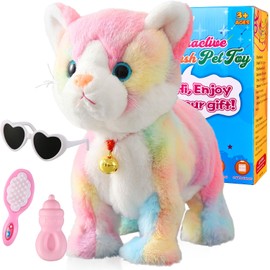 Colorful Gray Robot Cat Plush Cat Stuffed Animal Interactive Cat, Meow Kitten Touch Control, Electronic Cat Pet, Robotic Cat Cat Kitty Toy, Animated Toy Cats for Girls Baby Kids L:12"