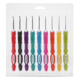 Hilitand Crochet Hook, 9 Pcs Set, Ergonomic Plastic Handle, Aluminum Hooks, Multicolored, #2 Size