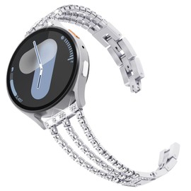 KADES Compatible for Galaxy watch Strap 40mm 44mm,20mm women Bling Metal Bracelet for Galaxy Watch 7/6/5/4 strap 40mm 44mm,Galaxy Watch 6 Classic strap 47mm 43mm,Galaxy Watch 4 Classic strap,Silver