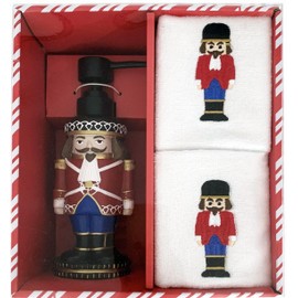 3-Piece Bathroom Accessory Set | Christmas Decor | Resin Soap Pump | 2 Embroidered Hand Towels | 3 Designs to Choose from | Box Set | Great Gift | for Bathroom, Kitchen, Any Countertop | (Nutcracker)