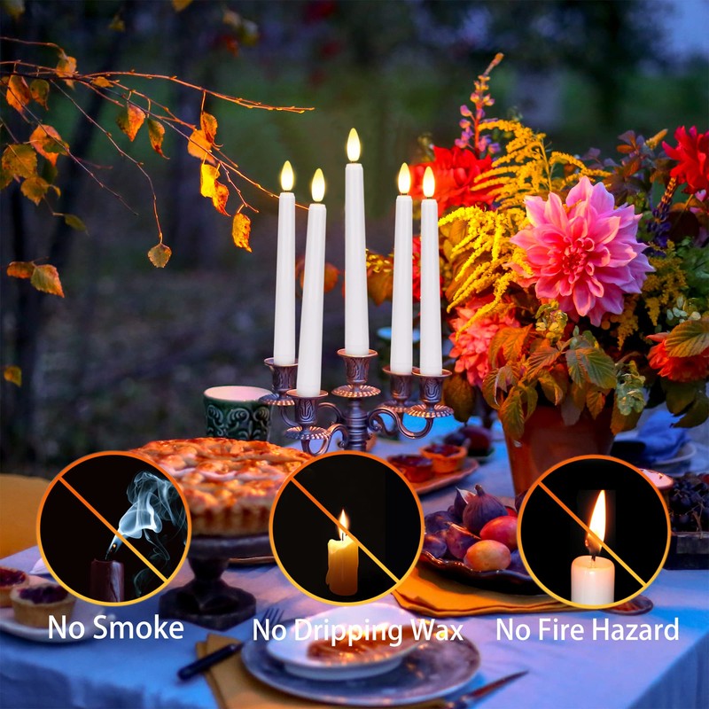 FPOO Flameless Taper Candles Flickering with Remote Timer, 4PCS Battery